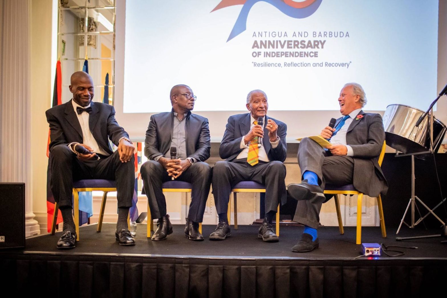 CWEIC Chairman Lord Marland “in conversation” with the cricketing greats of Antigua & Barbuda CWEIC Chairman Lord Marland “in conversation” with the cricketing greats of Antigua & Barbuda