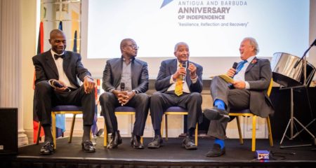 CWEIC Chairman Lord Marland “in conversation” with the cricketing greats of Antigua & Barbuda