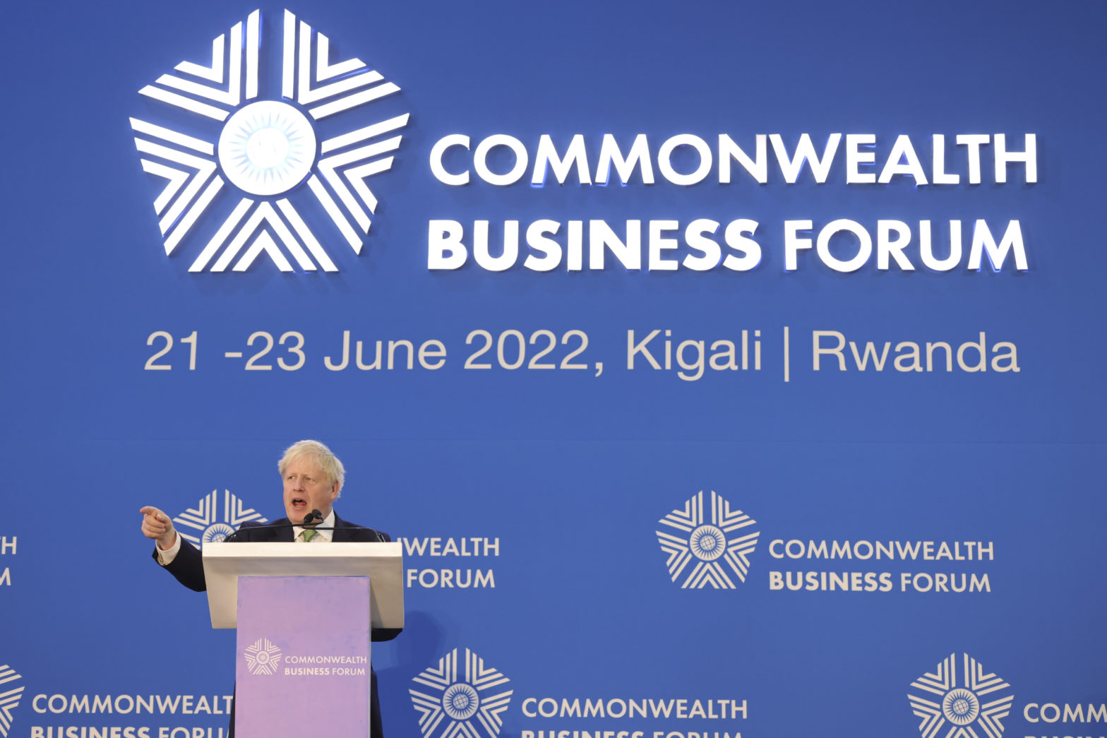 UK Prime Minister Boris Johnson Addresses the Commonwealth Business Forum in Kigali